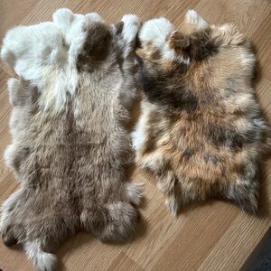 0825 Natural Brown & Cream rabbit Pelts Pair